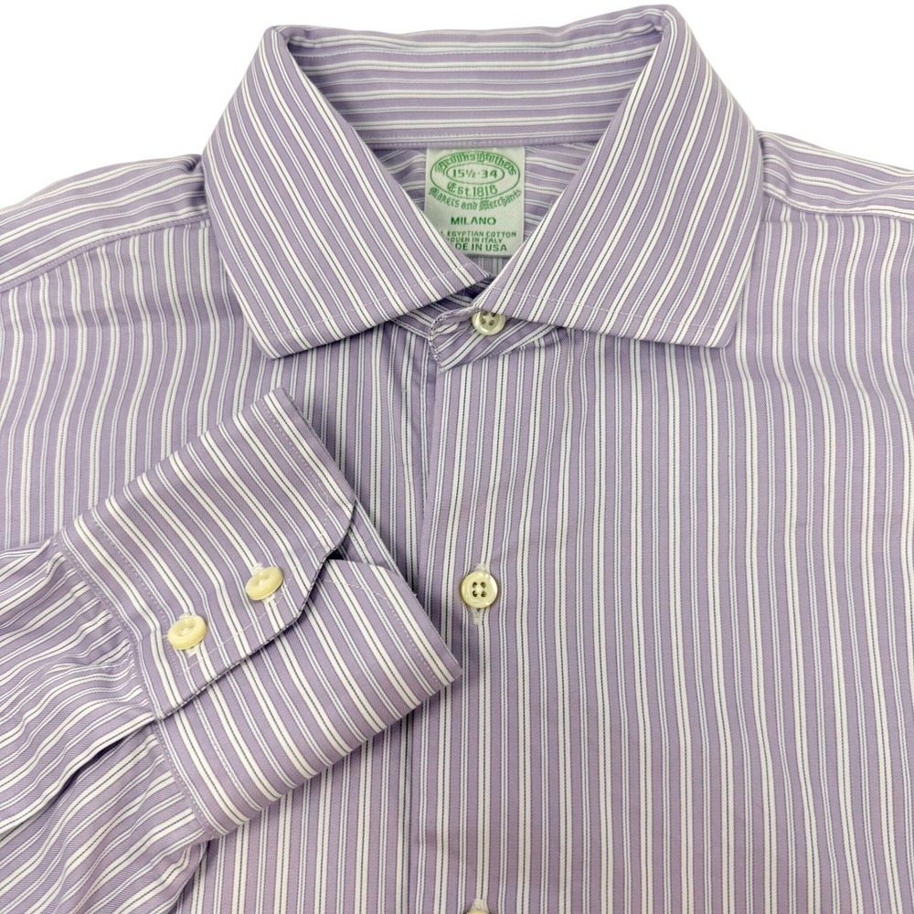 Brooks Brothers Milano Dress Shirt 15.5 34 Purple White Stripe Egyptian Cotton